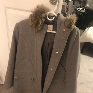 JCrew Factory Wool Coat with Fur Hood